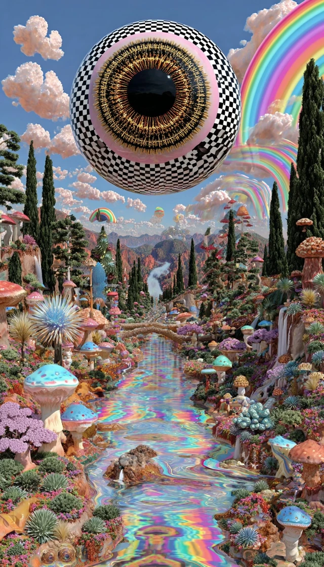 Psychedelic Landscape Giant Eyeball Dreamy Garden