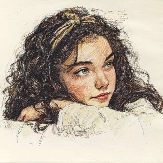 Girl Portrait Colored Pencil Sketch Hand Drawn Art