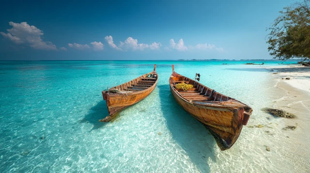 Wooden Boats on a Beautiful Beach Scenery