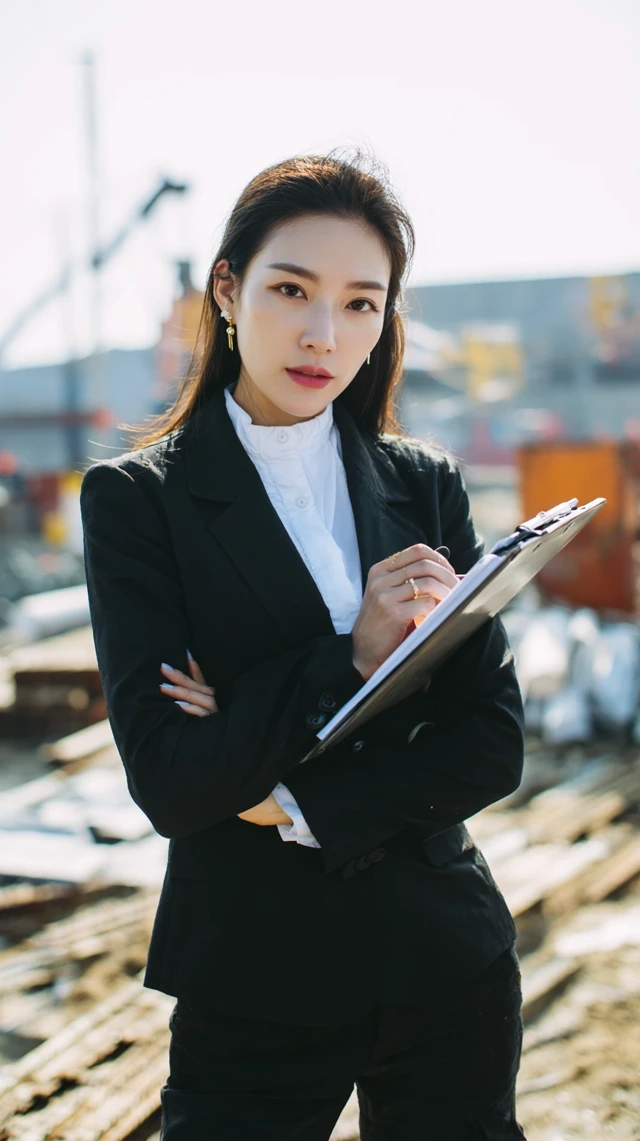 Korean CEO at Construction Site Confident Portrait
