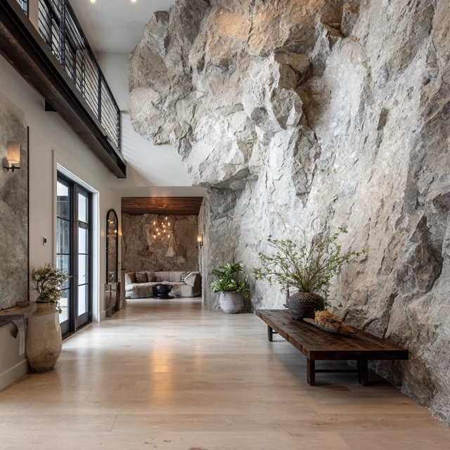 Modern Farmhouse with Natural Cliff Rock Wall