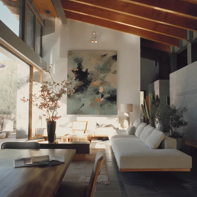 Desert Living Room Modern Design with High Ceiling