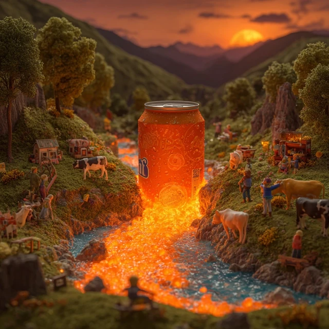 Surreal Fanta Landscape: Giant Can and Miniature World