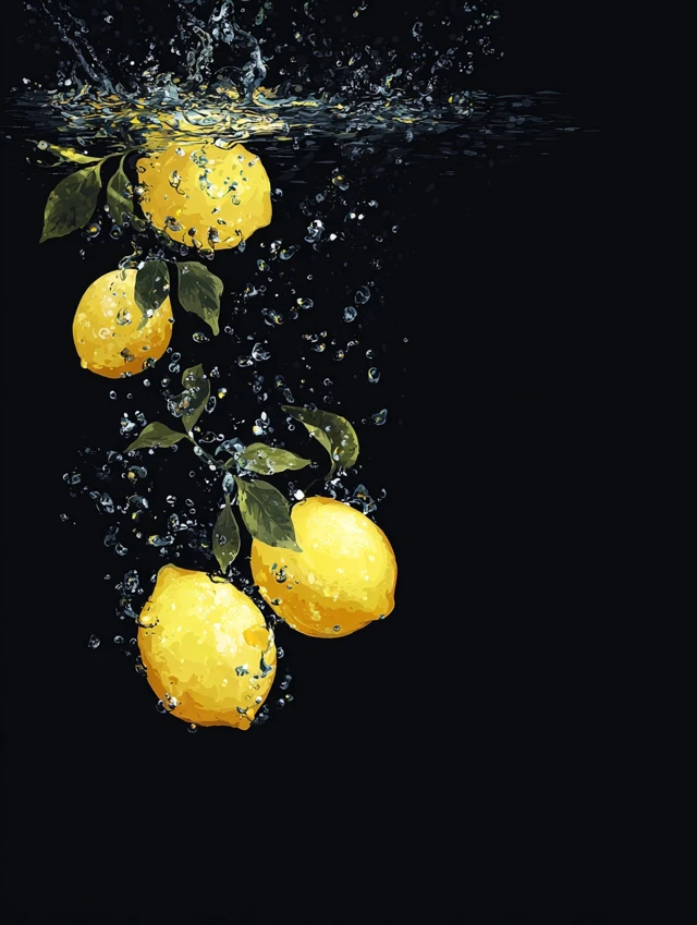 Lemon Poster Lemons Falling Water Splash Illustration