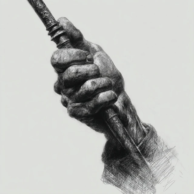 Hand Holding Metal Bar Black and White Sketch