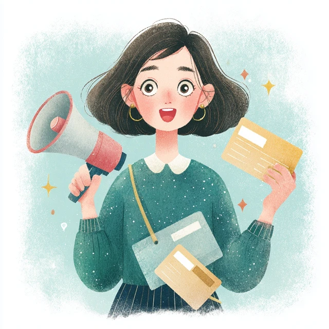 Cute Girl with Megaphone and Punch Card Modern Art
