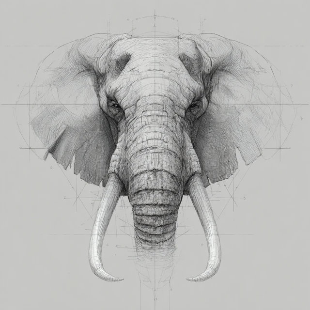 Elephant Head Outline with Tusks Artistic Sketch
