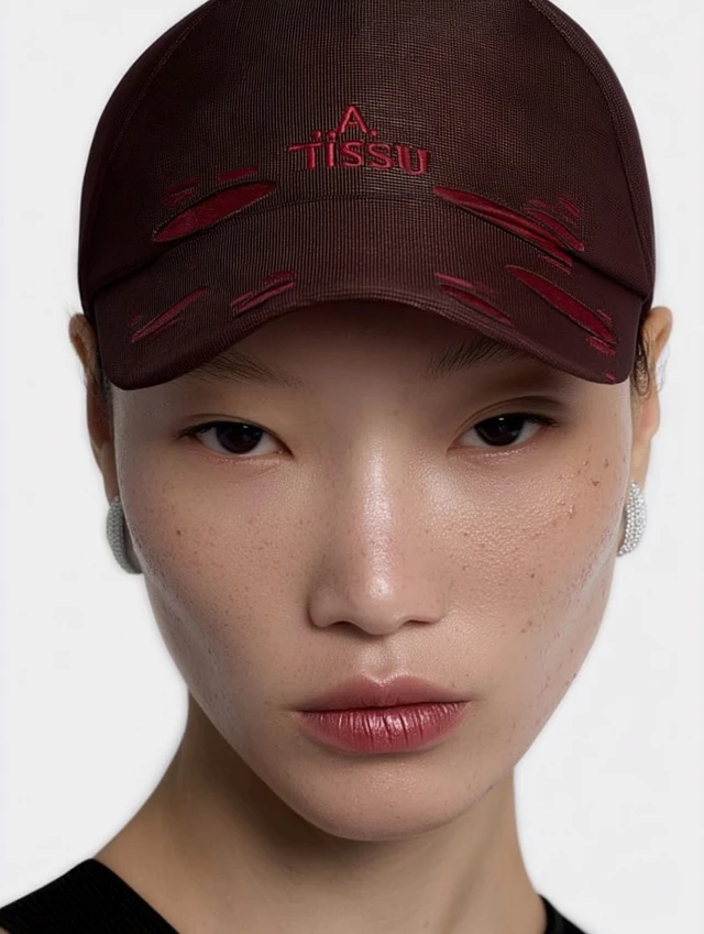 Fashionable Model in Futuristic Cap and Dress