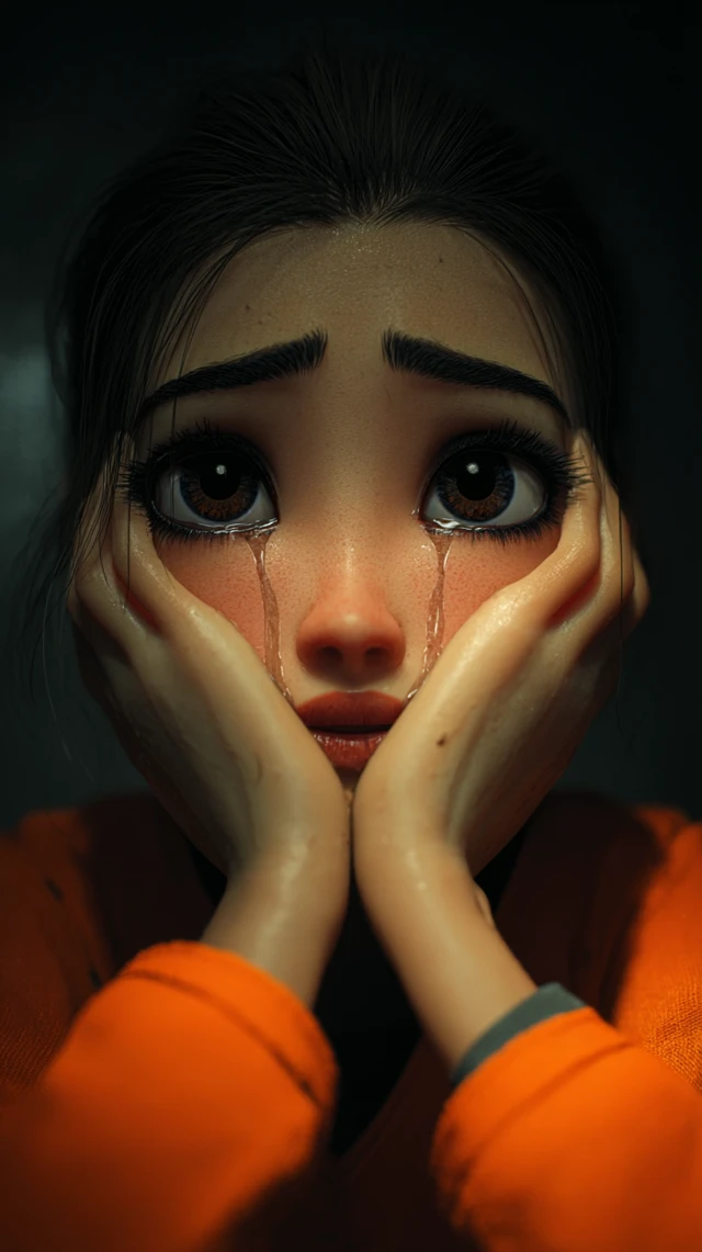 Emotional Breakdown 3D Render Young Woman Crying