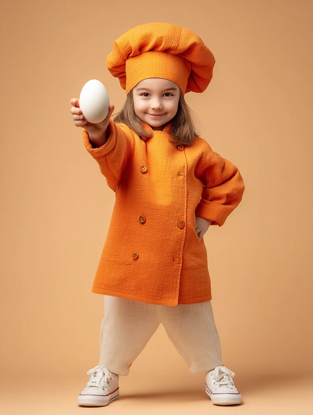 Young Chef: Girl in Orange Holding Egg