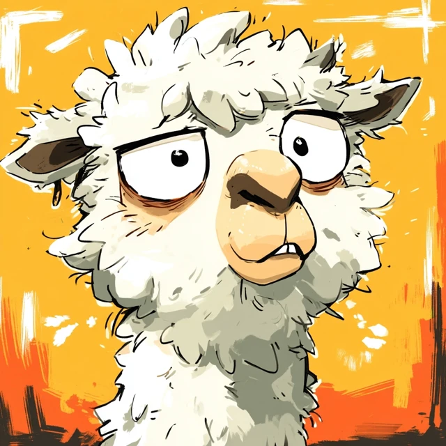 Cute Cartoon Alpaca with Goofy Expression