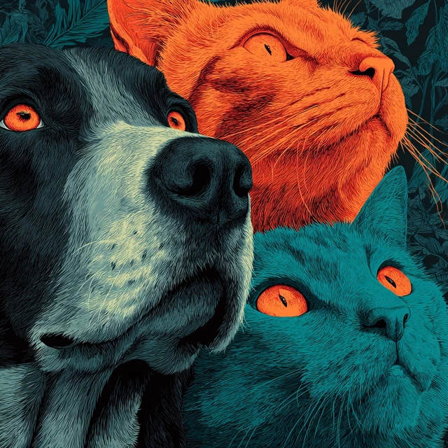 Dog Cat Art Portrait Illustration Animals