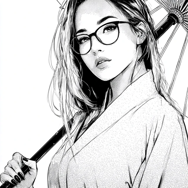 Woman with Umbrella Line Art