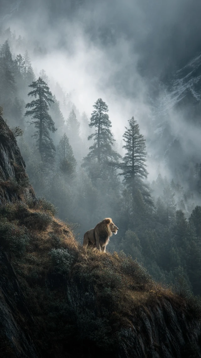 Majestic Lion in Wild Mountain Landscape National Geographic