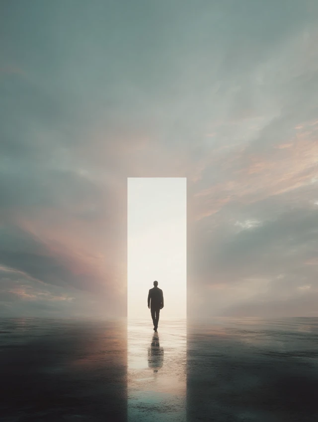Man Walking Through Portal Cinematic Photography