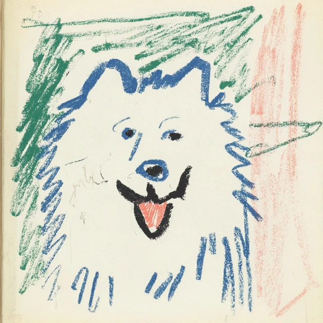 Happy Samoyed Dog Hand Drawn Artwork