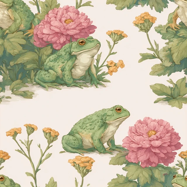 Cute Frog and Flower Seamless Pattern Illustration