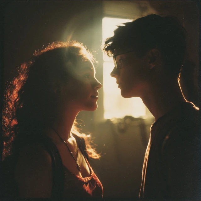 Young Couple Silhouette Vintage Photography