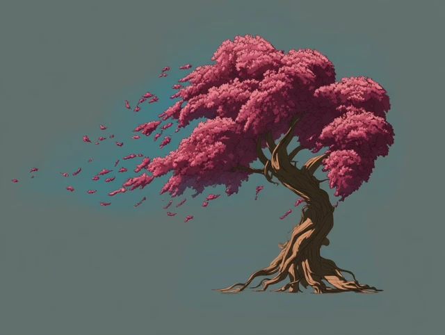 Cherry Blossom Tree Blowing in the Wind