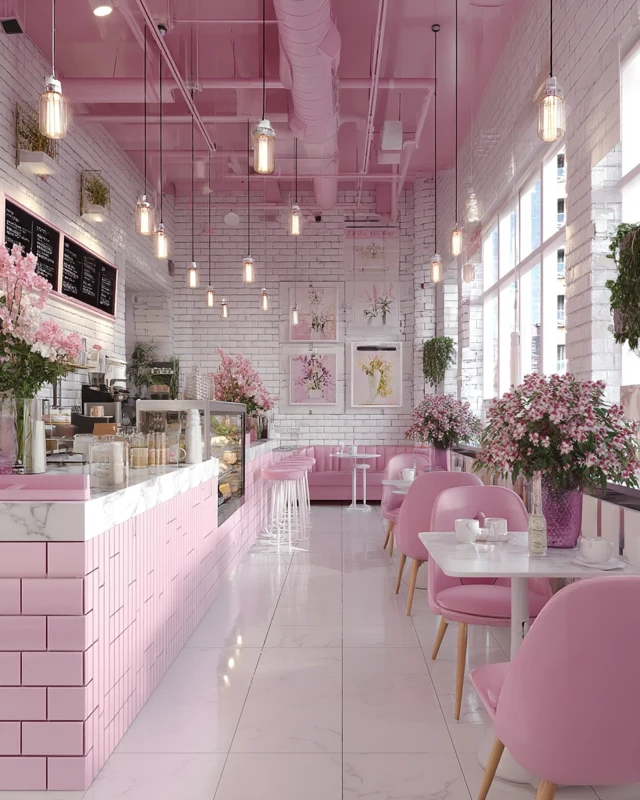 Pink Waffle Cafe Restaurant Interior Design