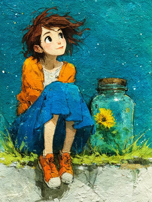 Dreamy Watercolor Illustration of a Young Woman