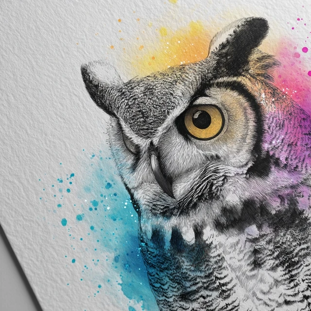 Owl Watercolor Art Dreamy Portrait Colorful Splashes