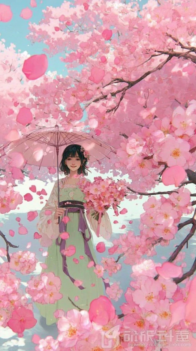 Anime Girl in Hanfu Cherry Blossoms Illustration