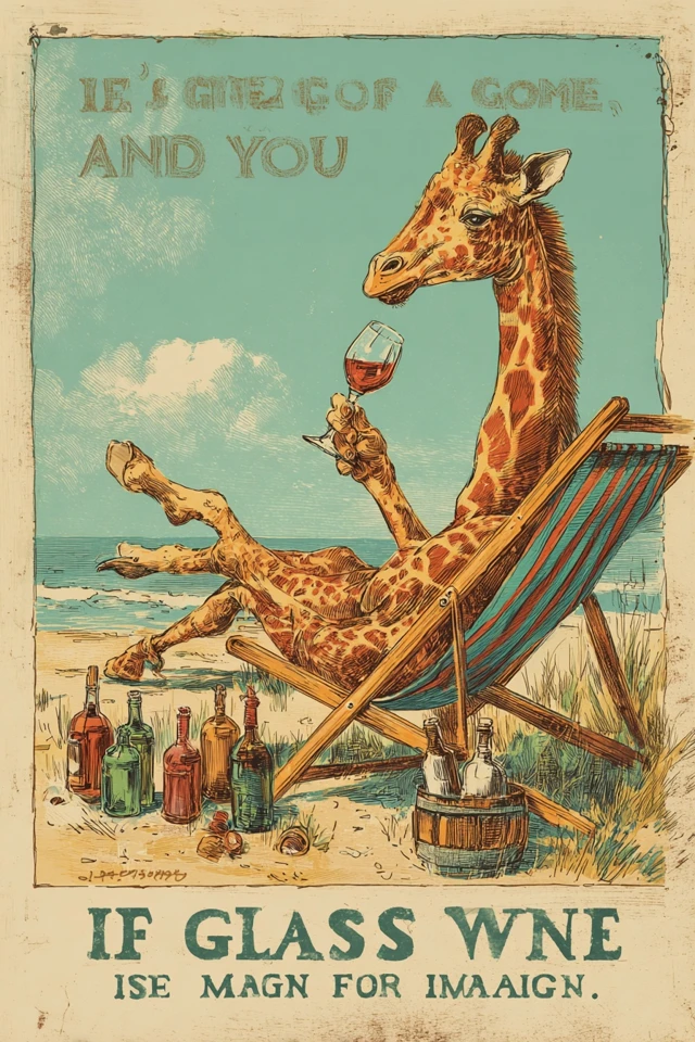 Giraffe Wine Poster Vintage Art