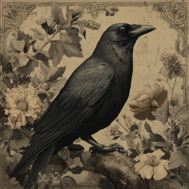 Vintage Crow Illustration Gothic Fantasy