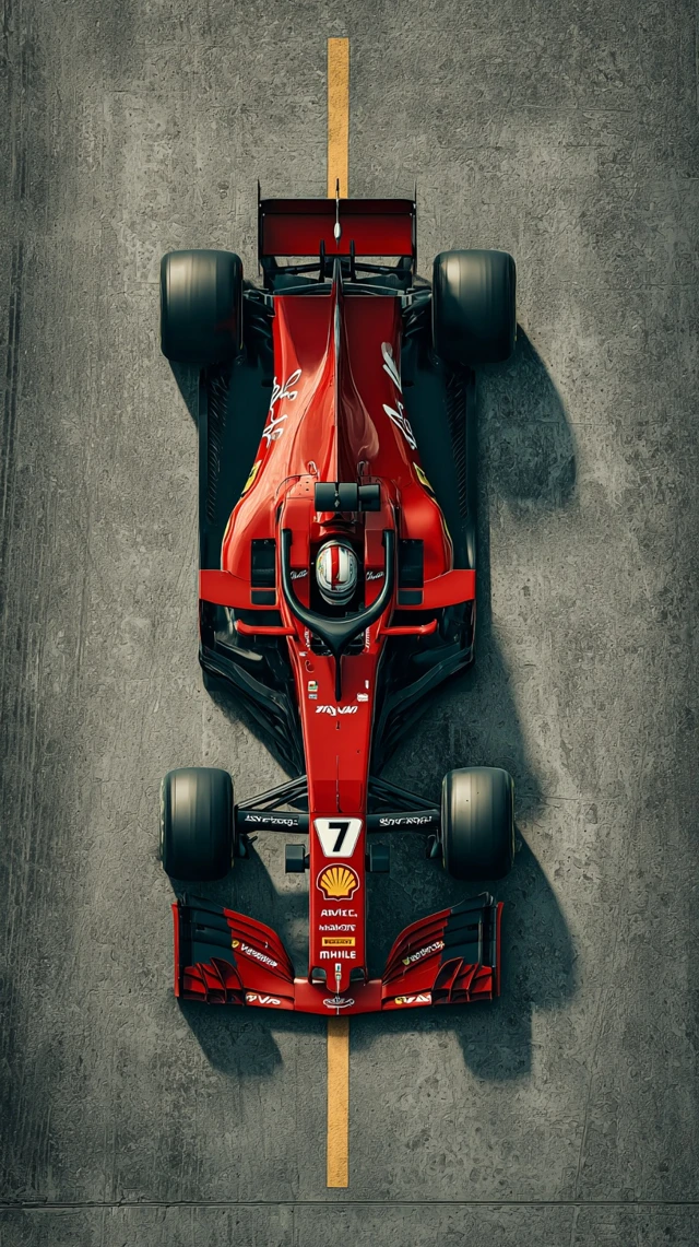 F1 Race Car Aerial View Red Number 7