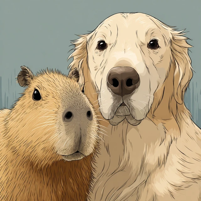 Capybara and Golden Retriever Cute Cartoon Avatar