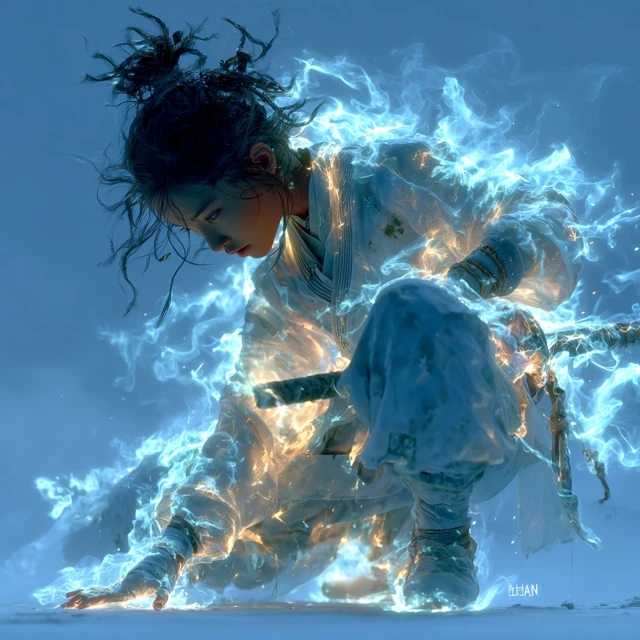 Cyberpunk Wuxia Warrior Elegant Hanfu Character Design