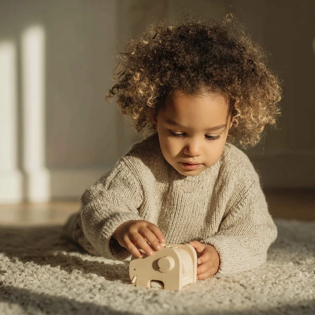 Child Playing with Wooden Toy Scandinavian Lifestyle