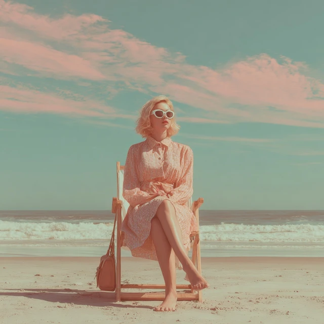 Girl on Beach Vacation Vogue Style Pastel Photo