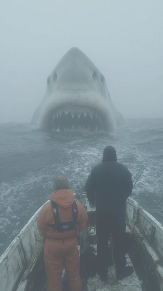 Giant Shark Attack Fishing Boat Scene