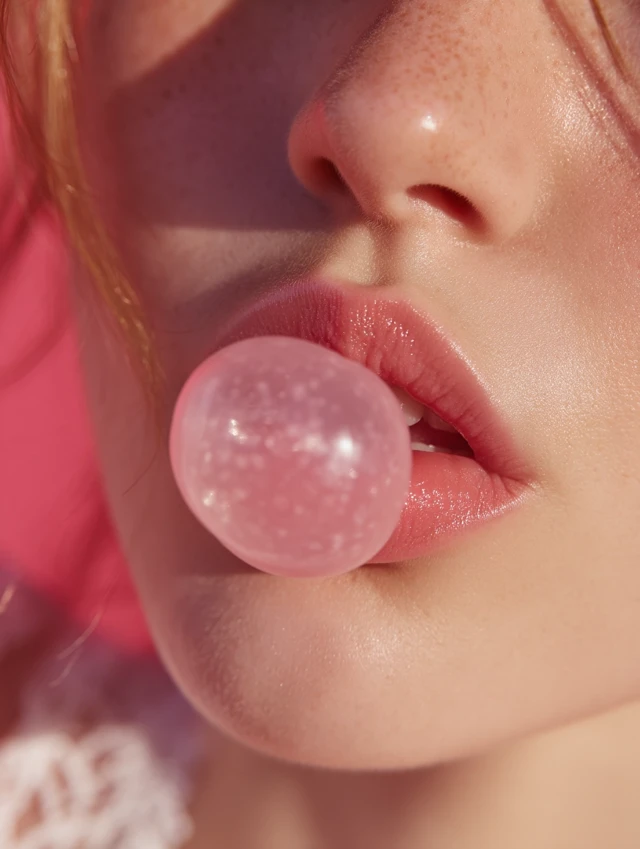 Pink Bubblegum Close Up Playful Fashion Look