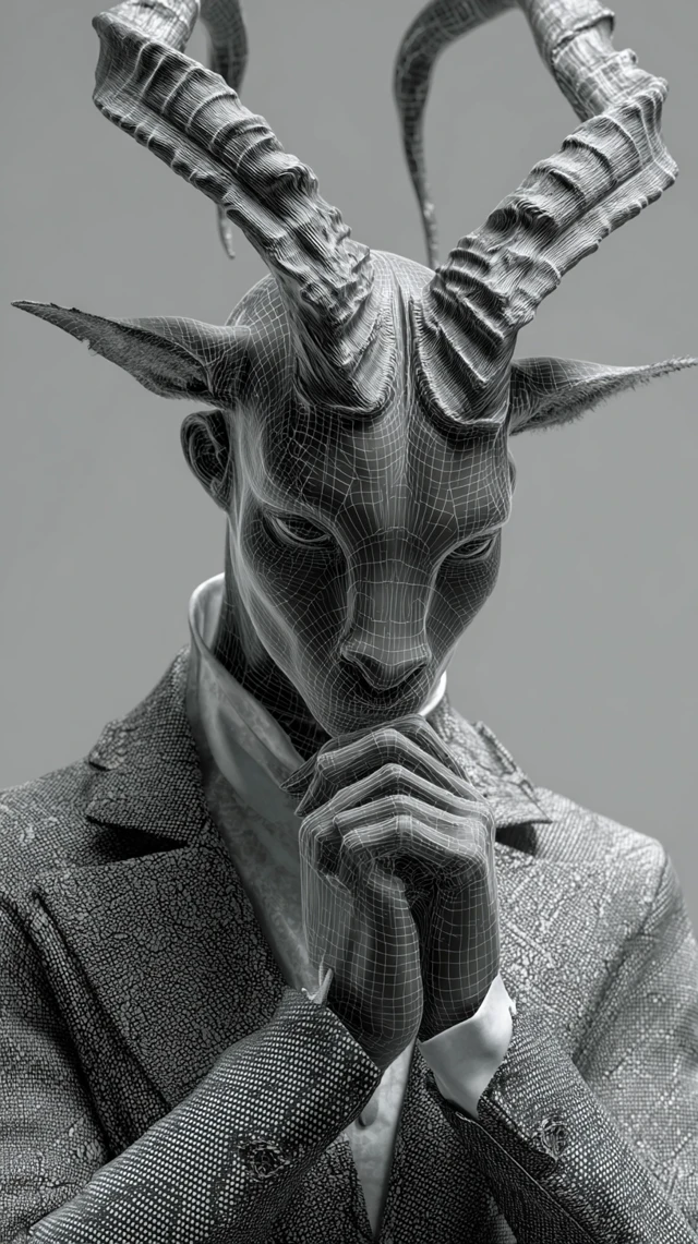 Gazelle Humanoid in Suit Intensely Biting Lip
