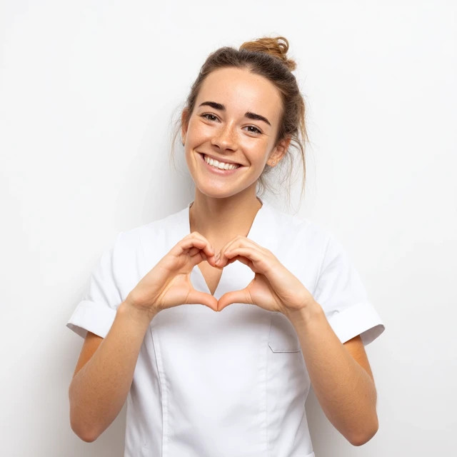 Smiling Medical Staff with Heart Hands Sign