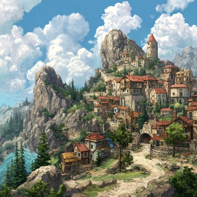 Windbreak Village Fantasy Illustration
