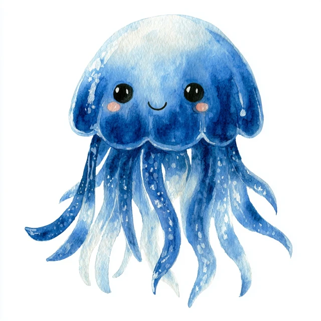Cute Baby Jellyfish Watercolor Clipart