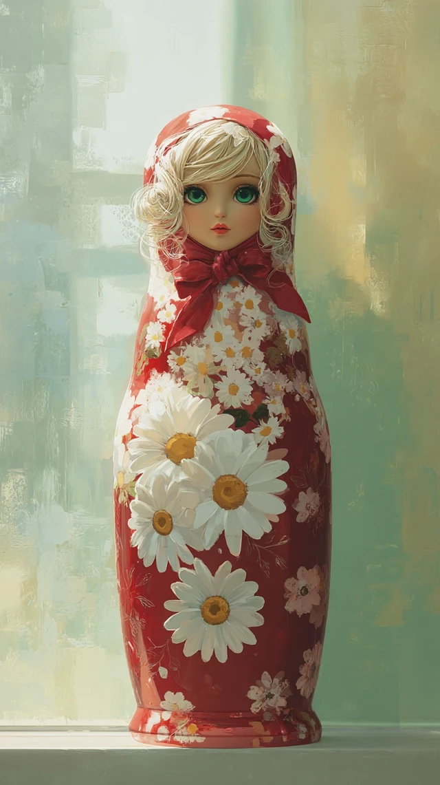 Anime Matryoshka Doll with Daisies