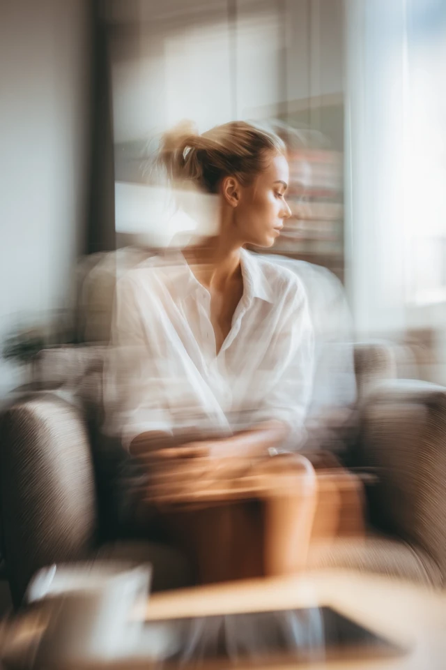 Relaxed Woman in Cozy Home Aesthetic Photo