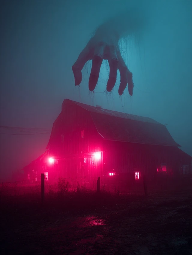 Eerie Barn at Night Horror Photography