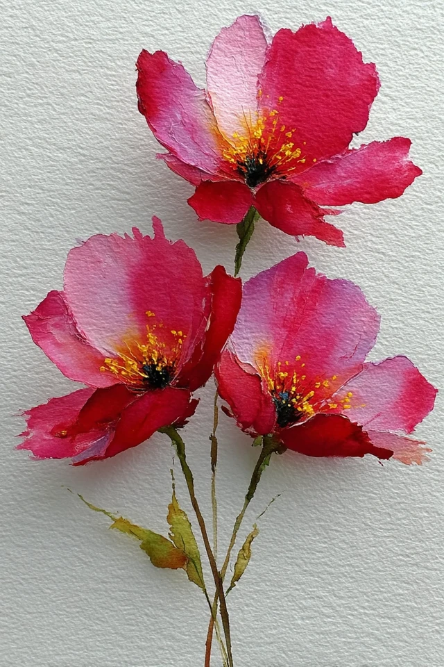Watercolor Flowers Painting: Red Blooms, Messy Style