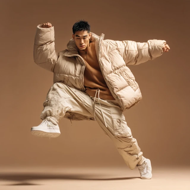 Asian Male Model in Oversized Puffer Coat - Editorial Photography
