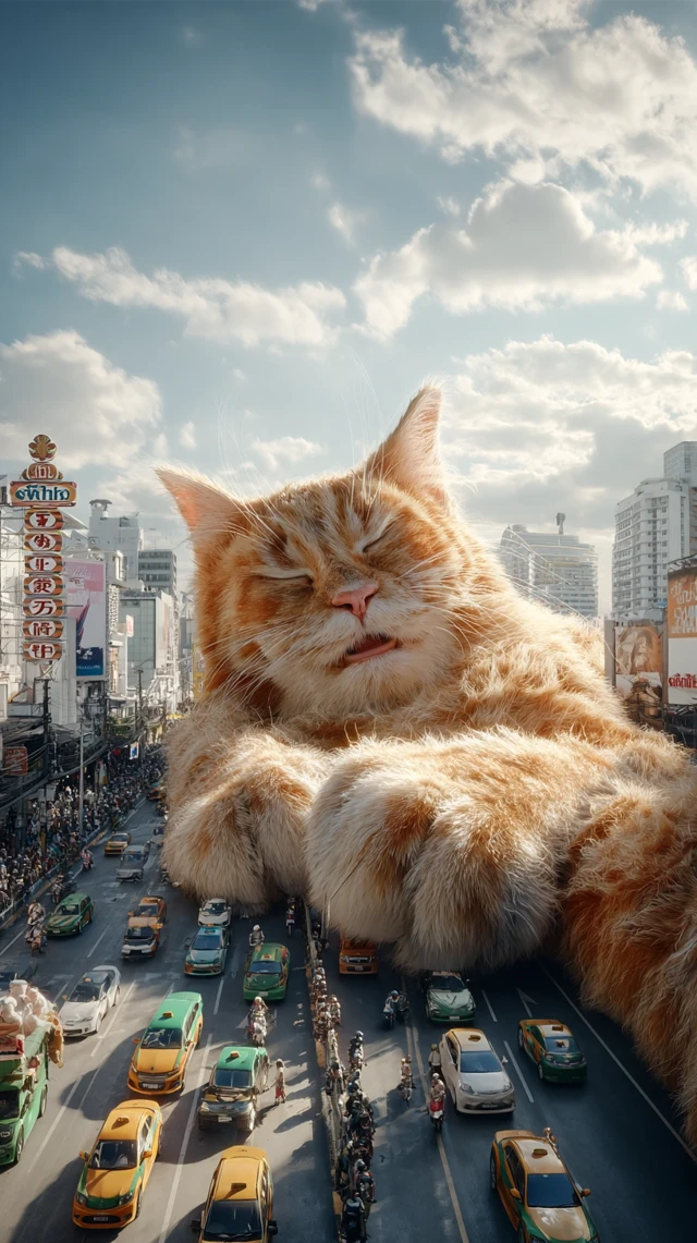 Giant Cat in Bangkok Traffic