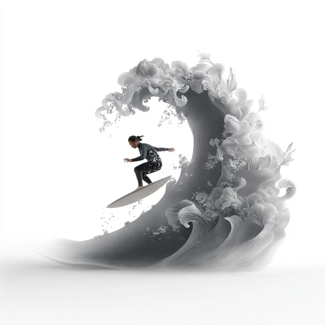 Asian Surfer on Wave Tattoo Inspired Design