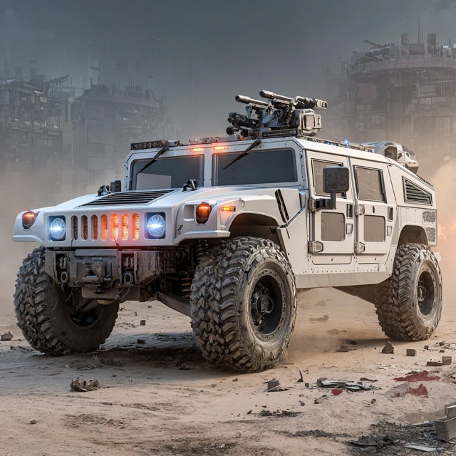 Armored Vehicle in a Desert Battlefield Near Future
