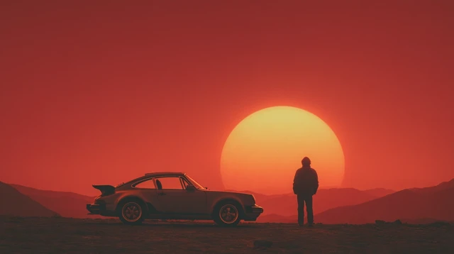 Retro Porsche Alien Sunset Scene