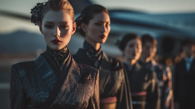 Japanese Flight Attendants in Kimono Inspired Uniforms